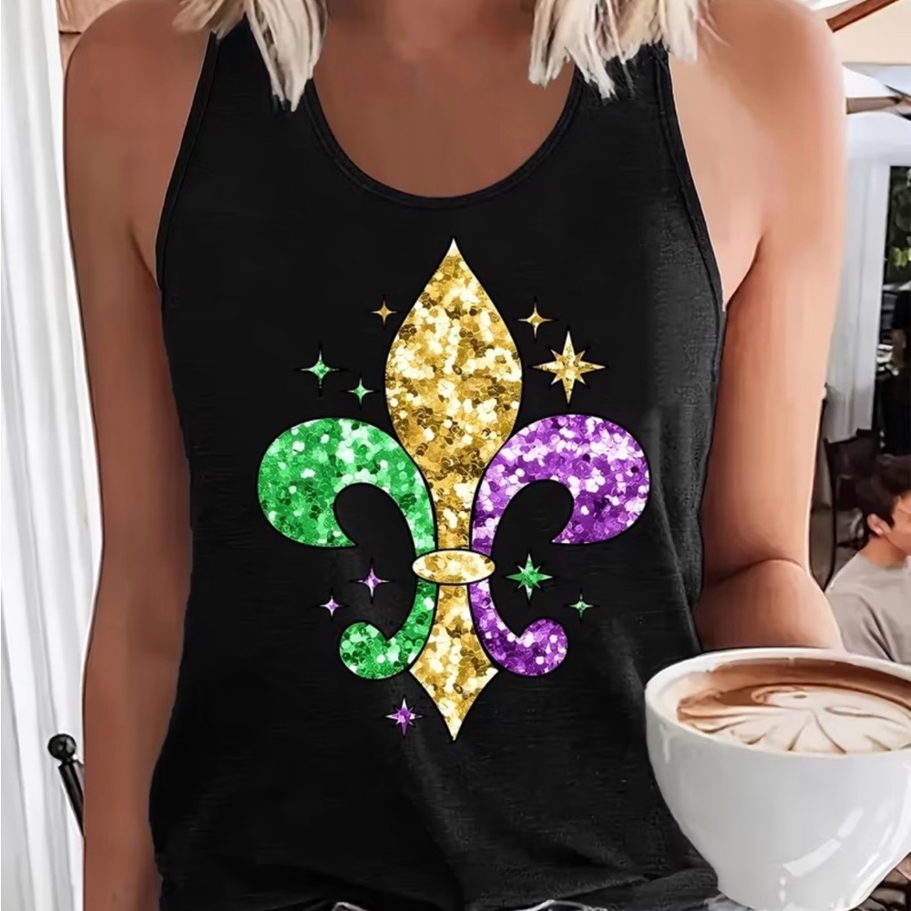 Black Fleur-de-Lis Mardi Gras Tank Top